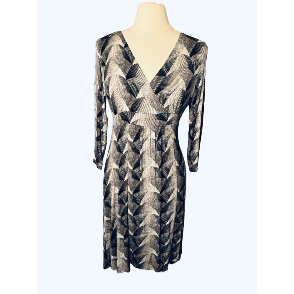 Coldwater Creek Travel Knit Moonglow Gray Dress Size 8 Small 3/4 Sleeve Jersey